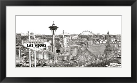 Framed Vegas Skyline in B&amp;W Print