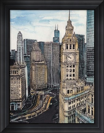 Framed US Cityscape-Chicago Print