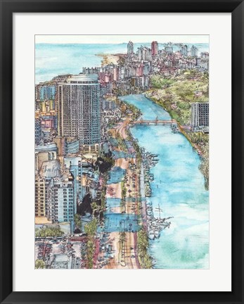 Framed US Cityscape-Miami Print