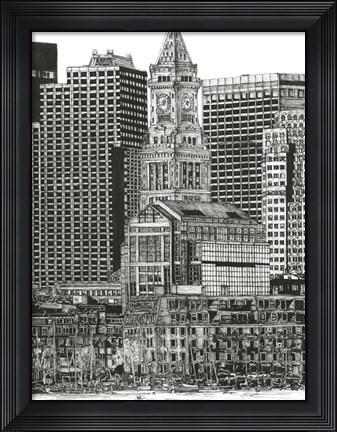Framed B&amp;W Us Cityscape-Boston Print