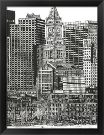 Framed B&amp;W Us Cityscape-Boston Print