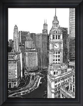 Framed B&amp;W Us Cityscape-Chicago Print