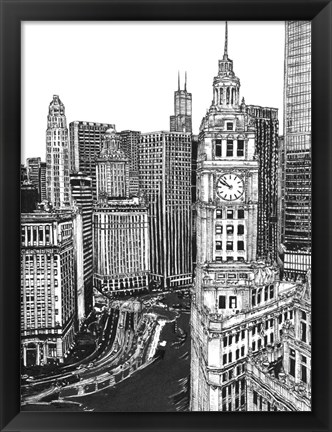 Framed B&amp;W Us Cityscape-Chicago Print