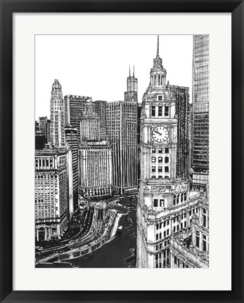 Framed B&amp;W Us Cityscape-Chicago Print