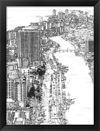 Framed B&amp;W Us Cityscape-Miami Print