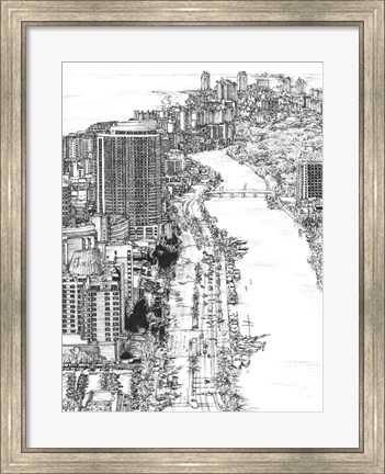 Framed B&amp;W Us Cityscape-Miami Print