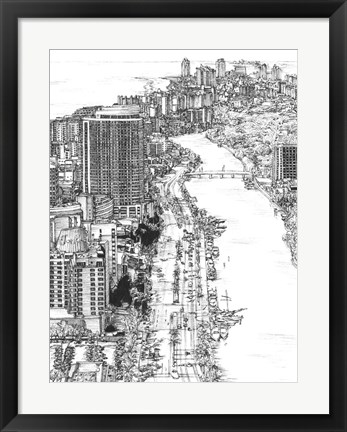 Framed B&amp;W Us Cityscape-Miami Print