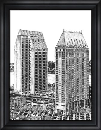 Framed B&amp;W Us Cityscape-San Diego Print