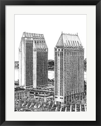 Framed B&amp;W Us Cityscape-San Diego Print