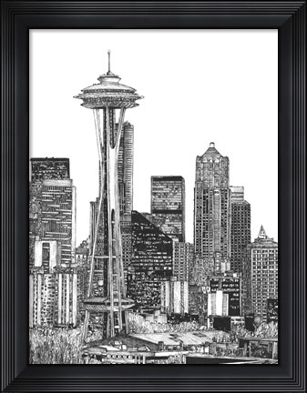 Framed B&amp;W Us Cityscape-Seattle Print
