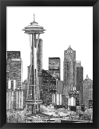 Framed B&amp;W Us Cityscape-Seattle Print