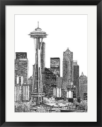 Framed B&amp;W Us Cityscape-Seattle Print