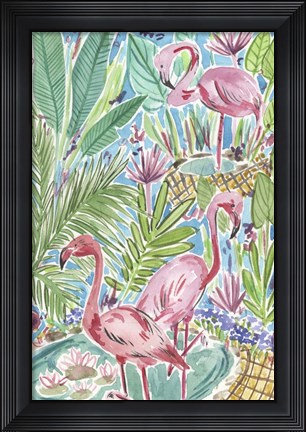 Framed Flamingo Paradise I Print