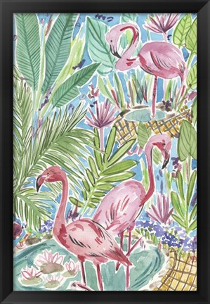 Framed Flamingo Paradise I Print