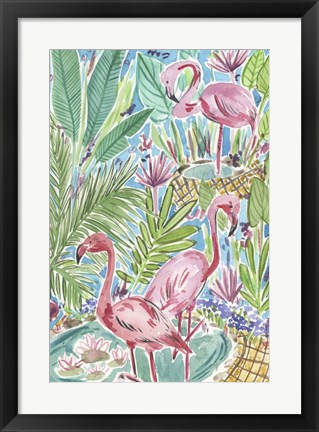 Framed Flamingo Paradise I Print