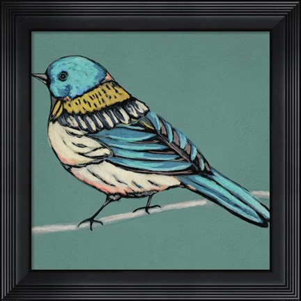 Framed Winged Sketch III on Teal Print