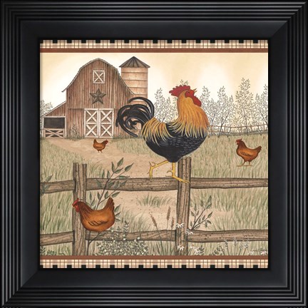 Framed Rustic Farm Rooster Print
