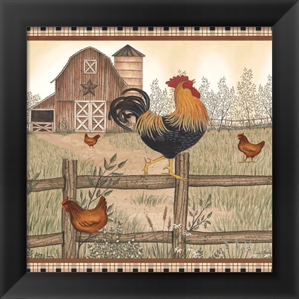 Framed Rustic Farm Rooster Print