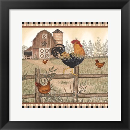 Framed Rustic Farm Rooster Print