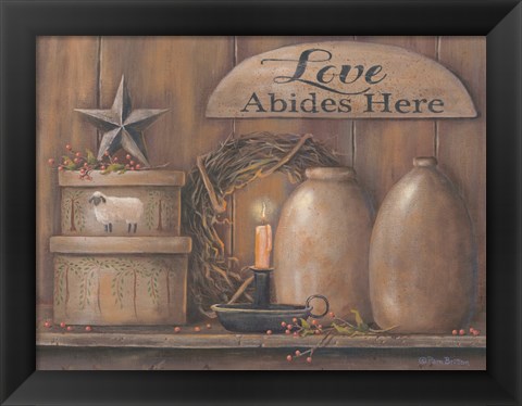 Framed Love Abides Here Shelf Print