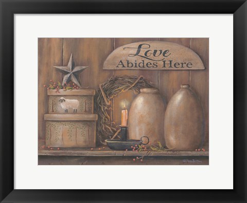 Framed Love Abides Here Shelf Print