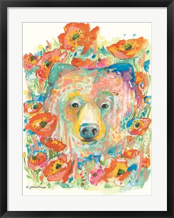 Framed Bear and Poppies Print
