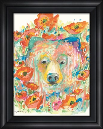 Framed Bear and Poppies Print