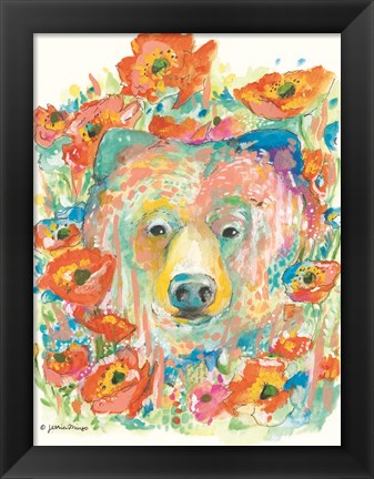 Framed Bear and Poppies Print