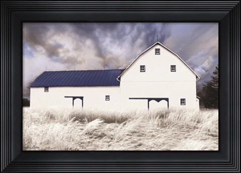 Framed Blue Trimmed Barn Print