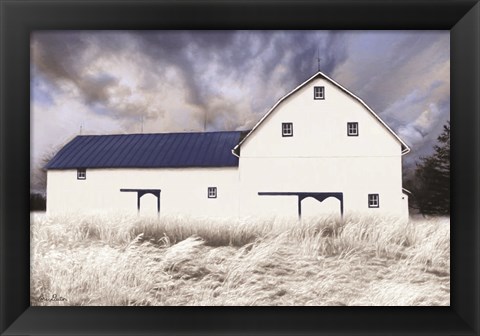 Framed Blue Trimmed Barn Print