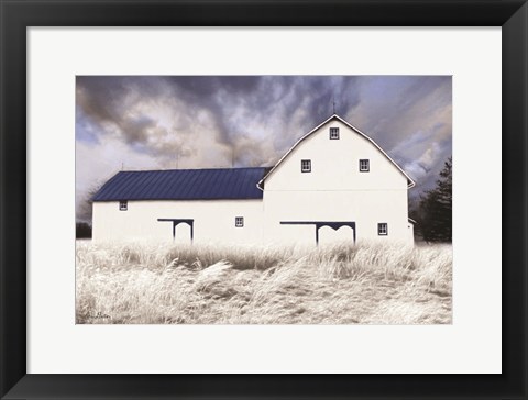 Framed Blue Trimmed Barn Print