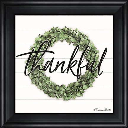 Framed Thankful Boxwood Wreath Print