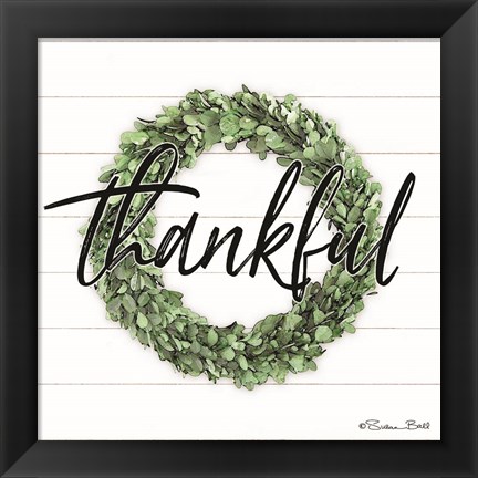 Framed Thankful Boxwood Wreath Print