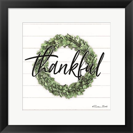 Framed Thankful Boxwood Wreath Print