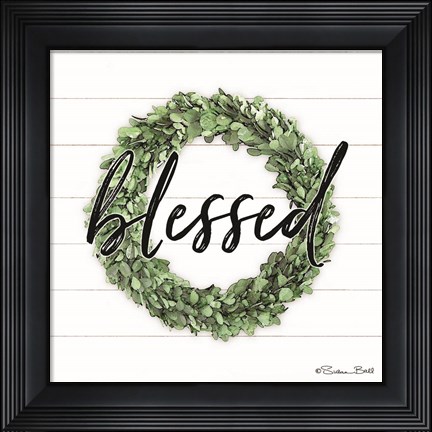 Framed Blessed Boxwood Wreath Print