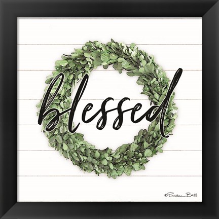 Framed Blessed Boxwood Wreath Print