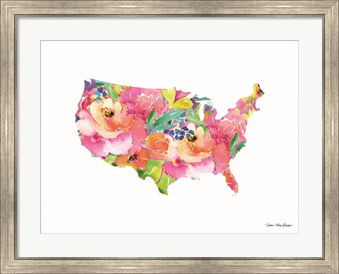 Framed Floral USA Map Print