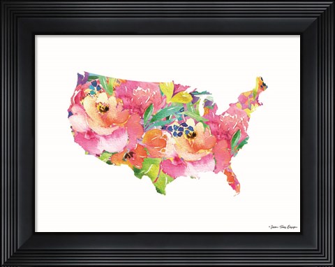 Framed Floral USA Map Print