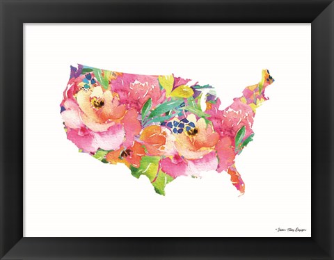 Framed Floral USA Map Print