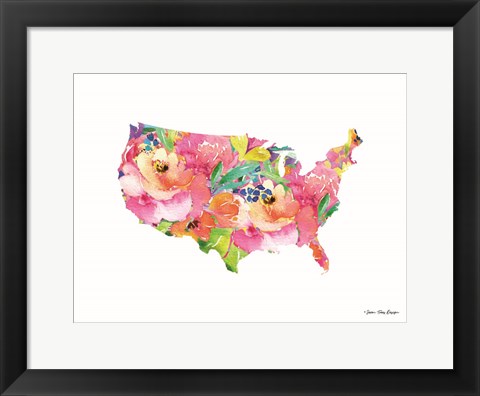 Framed Floral USA Map Print