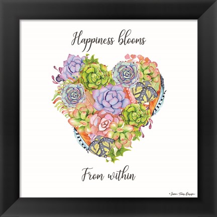 Framed Happiness Blooms Succulents Print