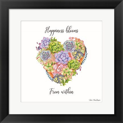 Framed Happiness Blooms Succulents Print