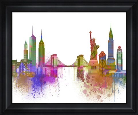 Framed New York Skyline Rainbow Bright Print