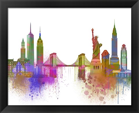 Framed New York Skyline Rainbow Bright Print