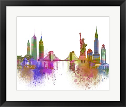 Framed New York Skyline Rainbow Bright Print