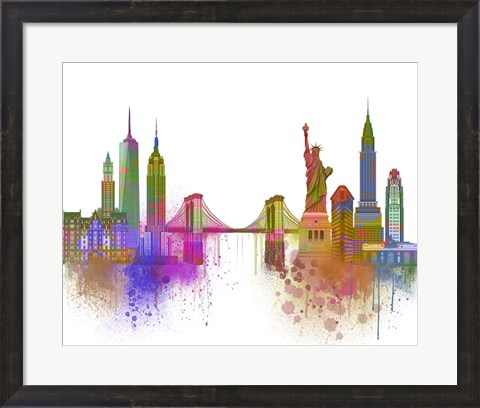 Framed New York Skyline Rainbow Bright Print