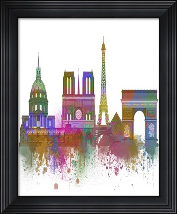 Framed Paris Skyline Rainbow Bright Print
