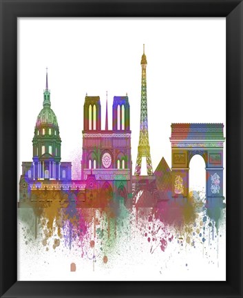 Framed Paris Skyline Rainbow Bright Print