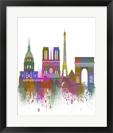 Framed Paris Skyline Rainbow Bright Print