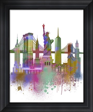 Framed New York Skyline Rainbow Bright Print